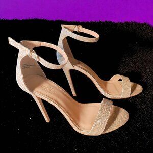 Charlotte Russe Glitter Beige Gold 4.5" Stiletto High Heels with Ankle Strap